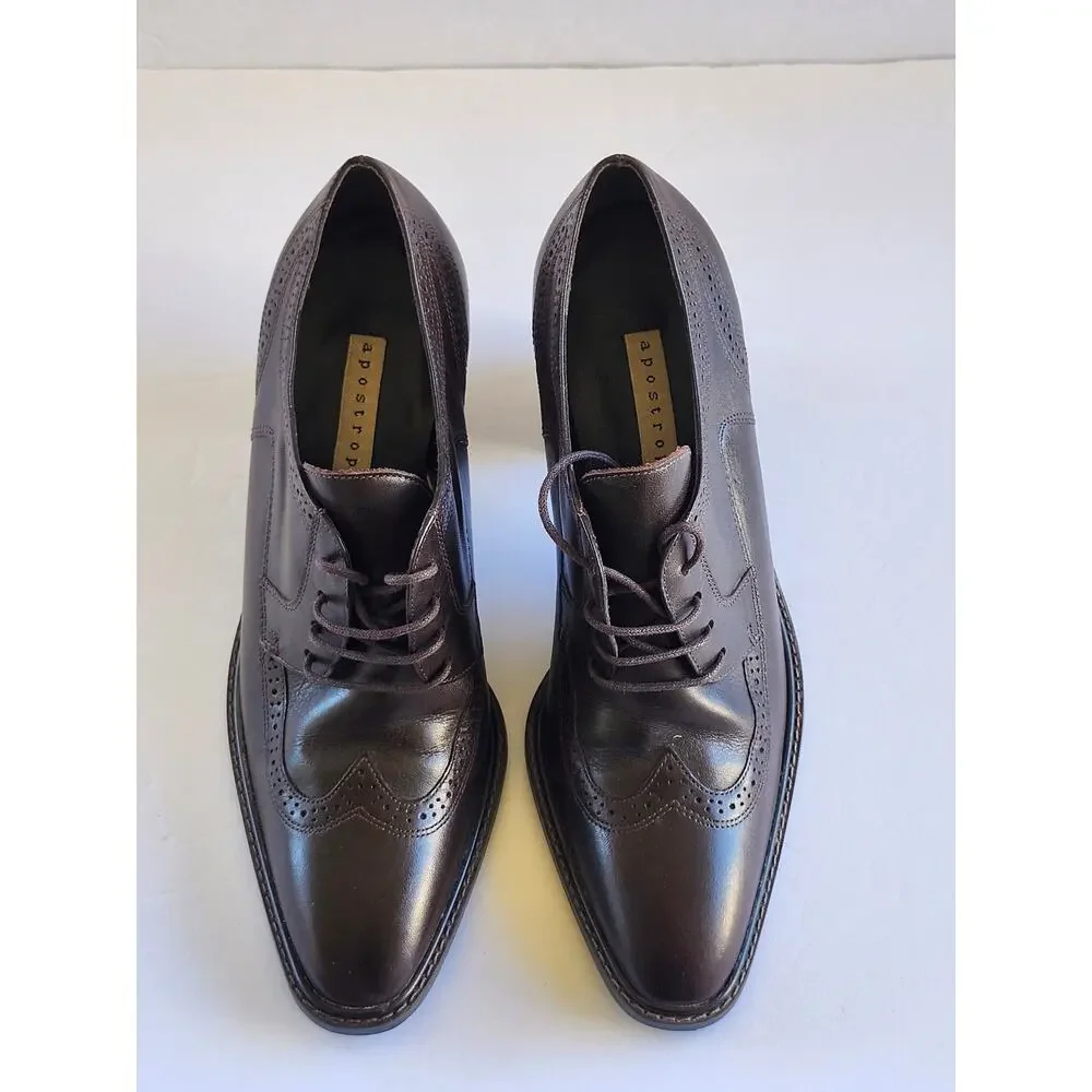 Apostrophe Derby Wingtip Brown Lace Up Women Heels 7M Coquette S0069